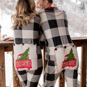 Lazy One Flapjack Tailgate Flap Check Red Truck Union Suit Medium Unisex Pajamas